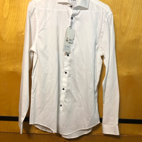 NWT Zara Long Sleeve White Cotton Button Down Shirt in Size Large - Picture 2 of 6